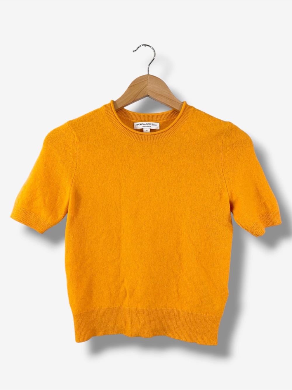 Banana Republic 100% Cashmere Short Sleeve Sweater Size M Orange Crewneck